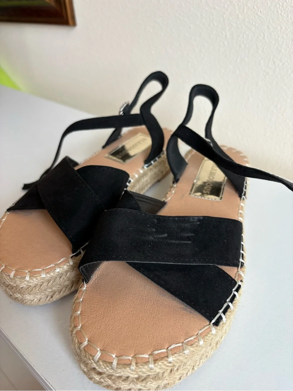 Black Espadrille Platform Sandal with Ankle Tie - Women